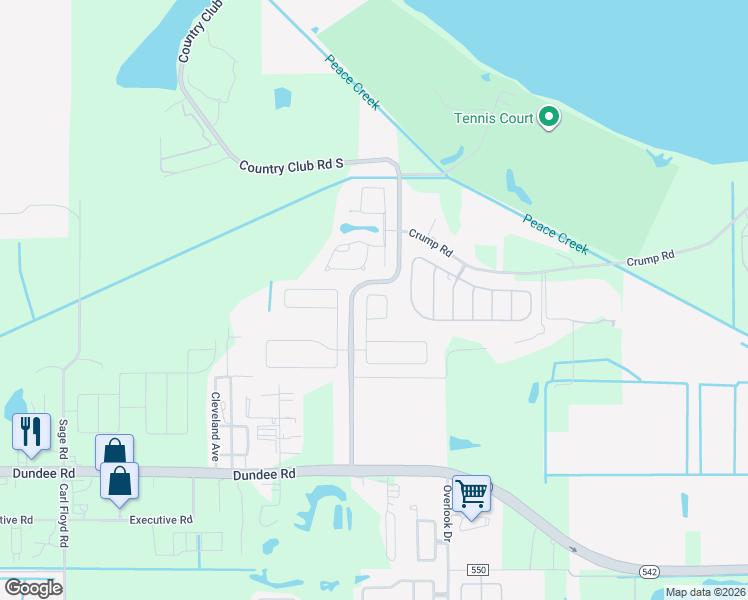 map of restaurants, bars, coffee shops, grocery stores, and more near 4315 Country Club Road South in Winter Haven