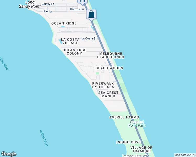 map of restaurants, bars, coffee shops, grocery stores, and more near 3308 Sea Mist Lane in Melbourne Beach