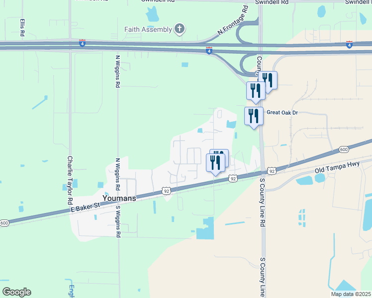 map of restaurants, bars, coffee shops, grocery stores, and more near 4081 Canary Palm Circle in Plant City