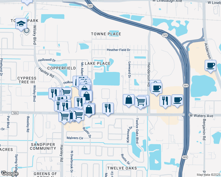 map of restaurants, bars, coffee shops, grocery stores, and more near 6936 Silver Sage Circle in Tampa