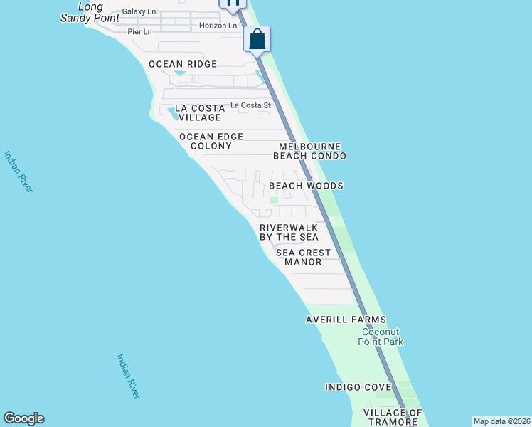map of restaurants, bars, coffee shops, grocery stores, and more near 3315 River Villa Way in Melbourne Beach