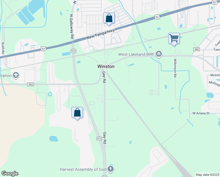 map of restaurants, bars, coffee shops, grocery stores, and more near 1110 Gay Road in Lakeland