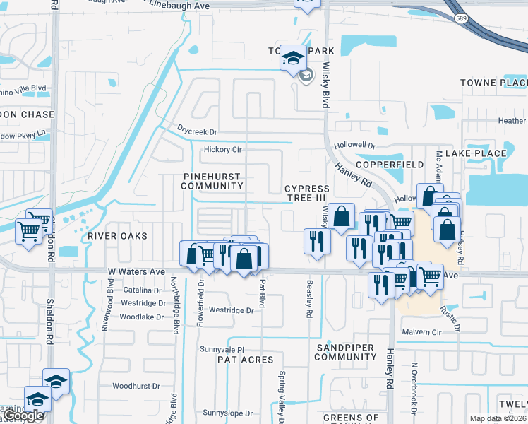 map of restaurants, bars, coffee shops, grocery stores, and more near 7918 Longwood Run Lane in Tampa