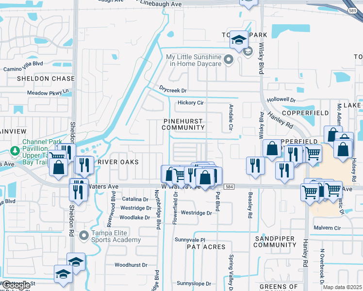 map of restaurants, bars, coffee shops, grocery stores, and more near 8579 Briar Grove Circle in Tampa