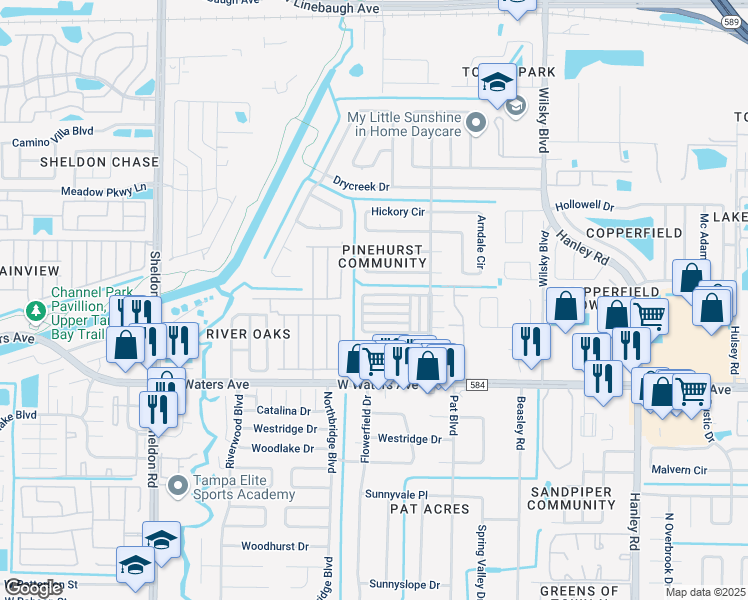 map of restaurants, bars, coffee shops, grocery stores, and more near 8579 Briar Grove Circle in Tampa