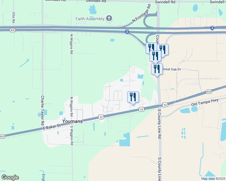 map of restaurants, bars, coffee shops, grocery stores, and more near 4077 Canary Palm Circle in Plant City