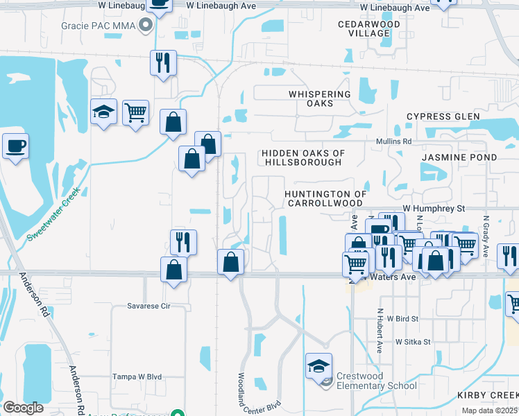 map of restaurants, bars, coffee shops, grocery stores, and more near 4711 West Waters Avenue in Tampa