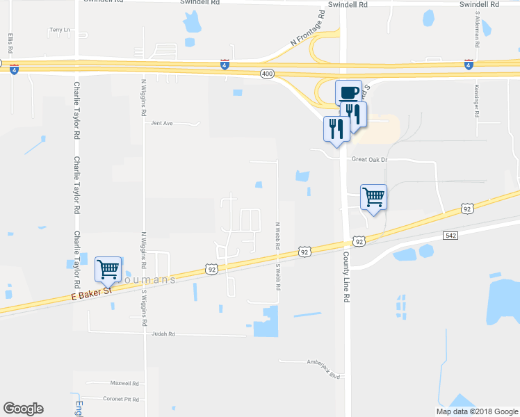 map of restaurants, bars, coffee shops, grocery stores, and more near 4053 Canary Palm Circle in Plant City