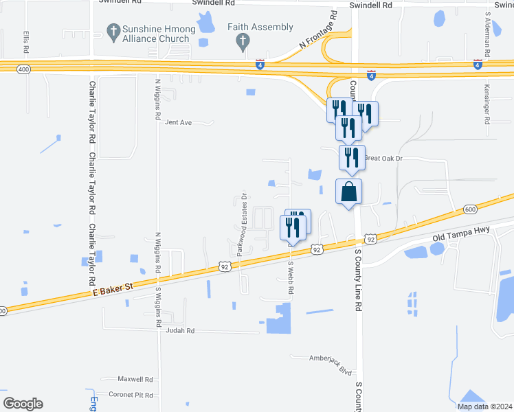 map of restaurants, bars, coffee shops, grocery stores, and more near 4073 Canary Palm Circle in Plant City