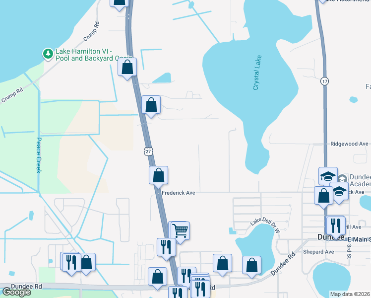 map of restaurants, bars, coffee shops, grocery stores, and more near 28919 U.S. 27 in Dundee