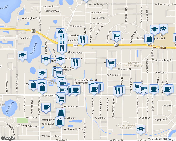 map of restaurants, bars, coffee shops, grocery stores, and more near 1936 Fiesta Ridge Court in Tampa