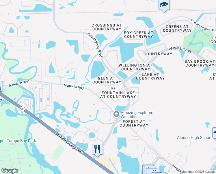 map of restaurants, bars, coffee shops, grocery stores, and more near 11634 Hidden Hollow Circle in Tampa