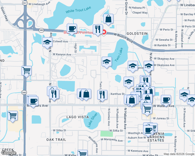 map of restaurants, bars, coffee shops, grocery stores, and more near 8605 May Circle in Tampa