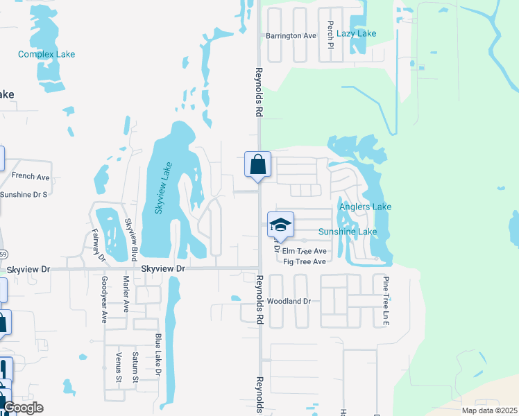 map of restaurants, bars, coffee shops, grocery stores, and more near 1154 Reynolds Road in Lakeland