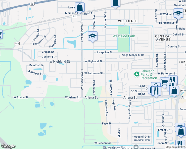 map of restaurants, bars, coffee shops, grocery stores, and more near 2004 West Patterson Street in Lakeland