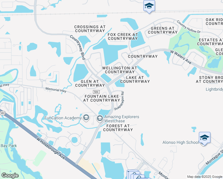 map of restaurants, bars, coffee shops, grocery stores, and more near 12004 West Pond Way in Tampa