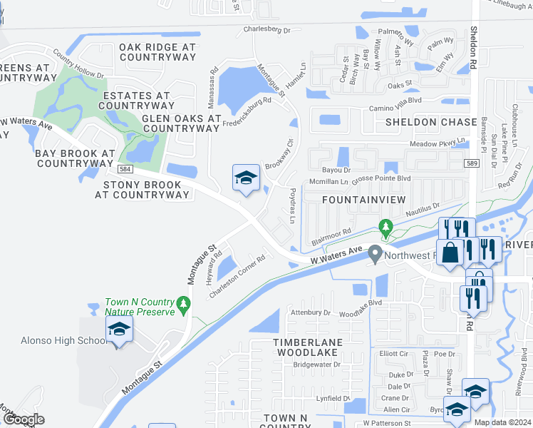 map of restaurants, bars, coffee shops, grocery stores, and more near 9567 Sunbelt Street in Tampa