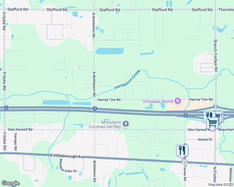 map of restaurants, bars, coffee shops, grocery stores, and more near 5920 Harvey Tew Road in Plant City