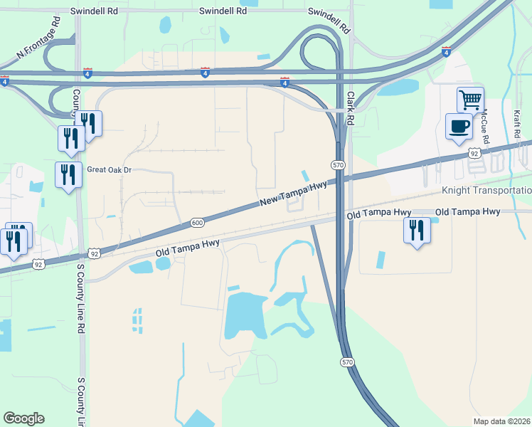 map of restaurants, bars, coffee shops, grocery stores, and more near 4835-5399 Allen K Breed Highway in Lakeland