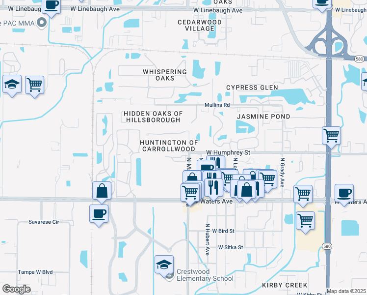 map of restaurants, bars, coffee shops, grocery stores, and more near 4405 West Humphrey Street in Tampa