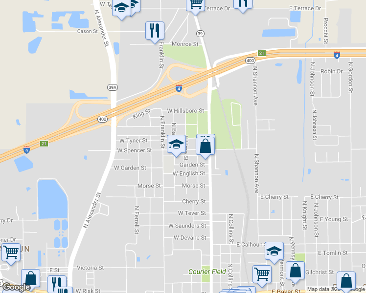 map of restaurants, bars, coffee shops, grocery stores, and more near 1703 North Lime Street in Plant City