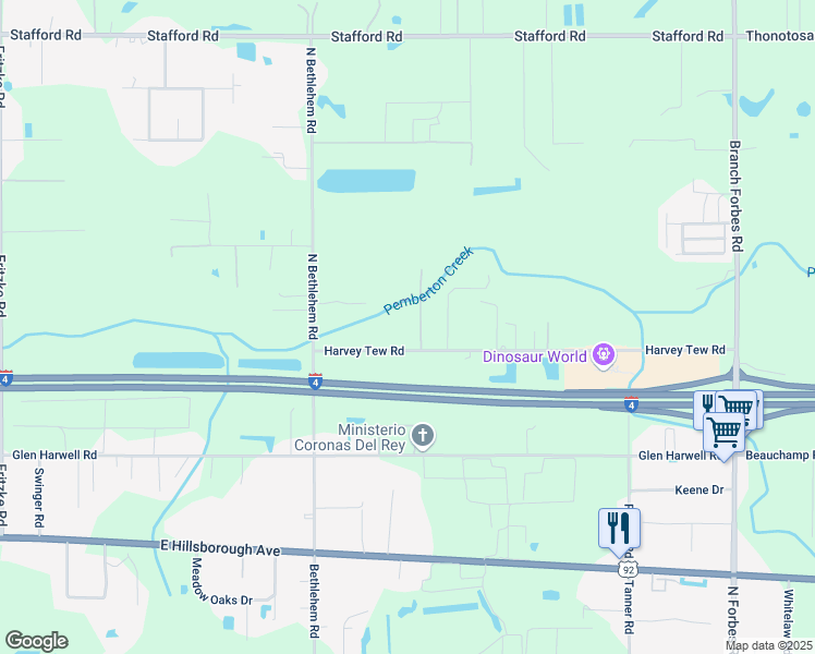map of restaurants, bars, coffee shops, grocery stores, and more near 5920 Harvey Tew Road in Plant City