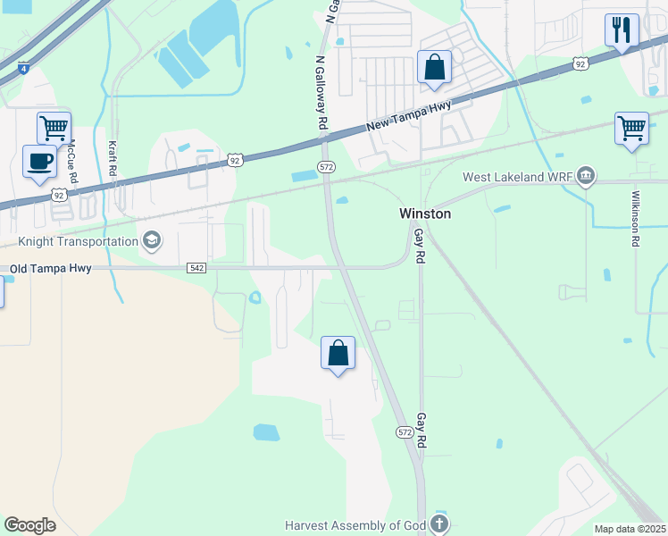 map of restaurants, bars, coffee shops, grocery stores, and more near 1135 Airport Road in Lakeland