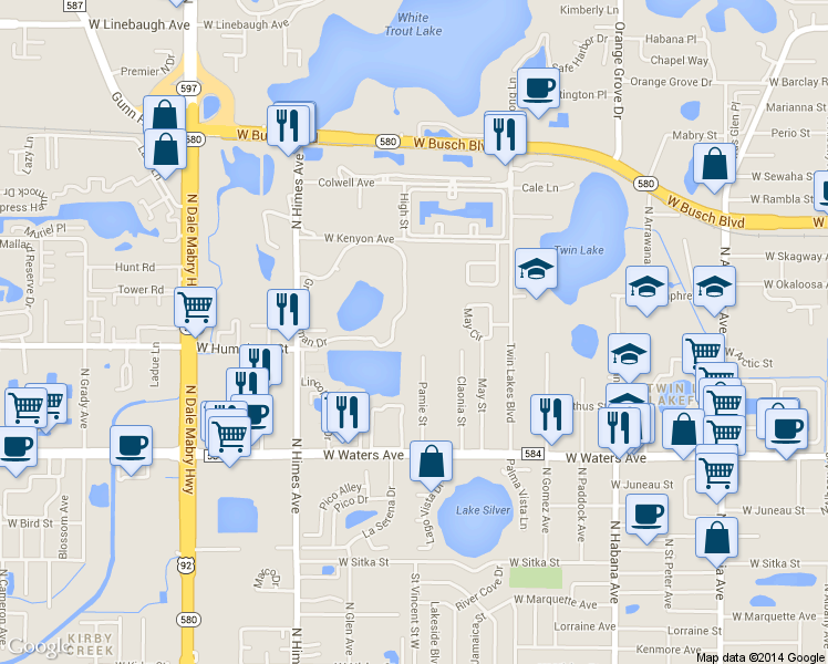 map of restaurants, bars, coffee shops, grocery stores, and more near 8638 Key Biscayne Drive in Tampa