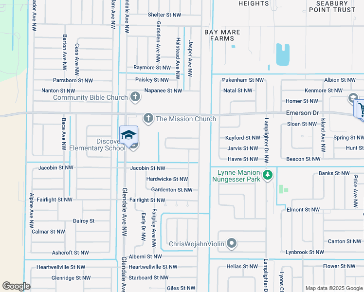 map of restaurants, bars, coffee shops, grocery stores, and more near 1478 Kaslo Circle Northwest in Palm Bay