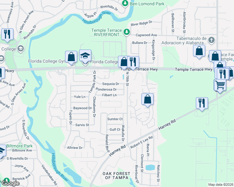 map of restaurants, bars, coffee shops, grocery stores, and more near 7614 North Sanibel Circle in Tampa