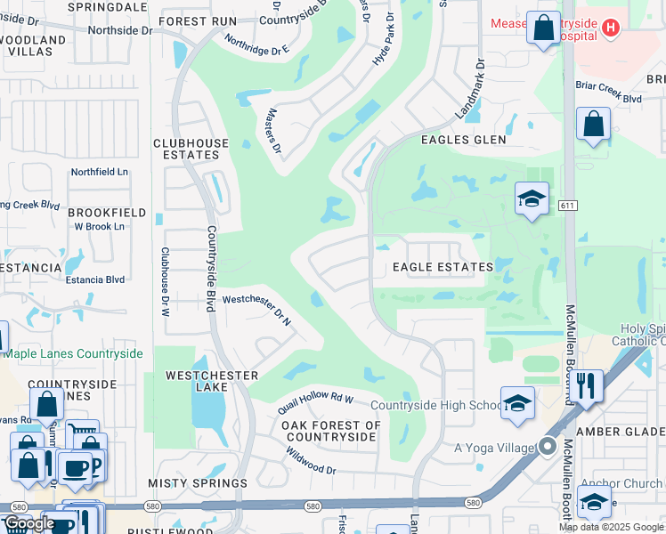 map of restaurants, bars, coffee shops, grocery stores, and more near Landover Drive in Clearwater