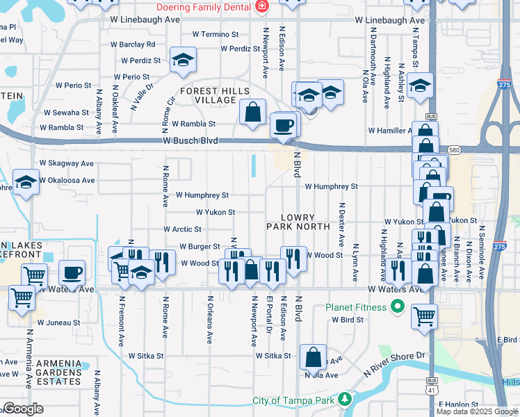 map of restaurants, bars, coffee shops, grocery stores, and more near 8526 El Portal Drive in Tampa