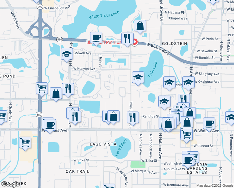 map of restaurants, bars, coffee shops, grocery stores, and more near 8641 May Circle in Tampa
