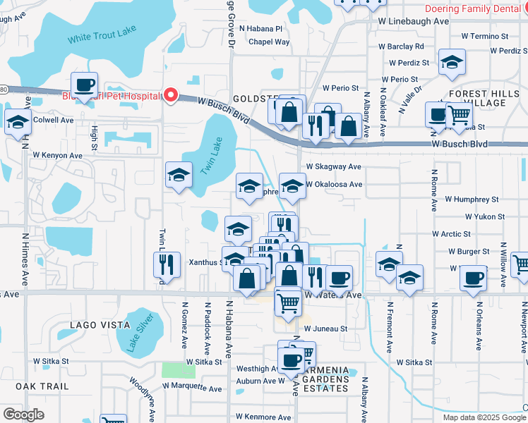 map of restaurants, bars, coffee shops, grocery stores, and more near 2600 West Humphrey Street in Tampa