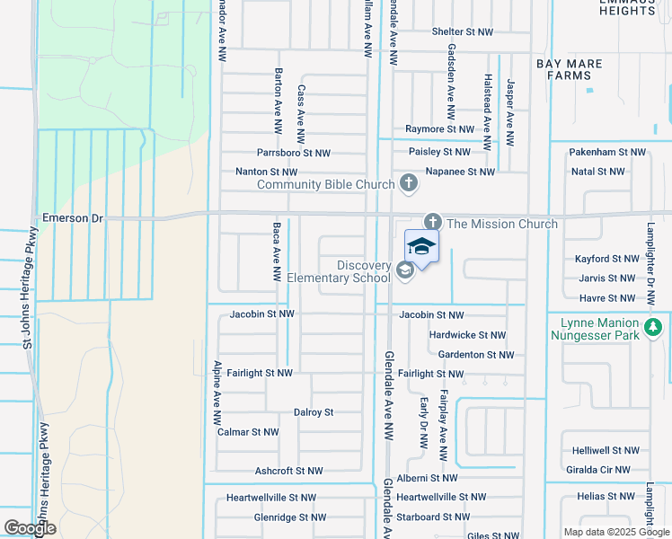map of restaurants, bars, coffee shops, grocery stores, and more near 1751 Lacombe Street Northwest in Palm Bay