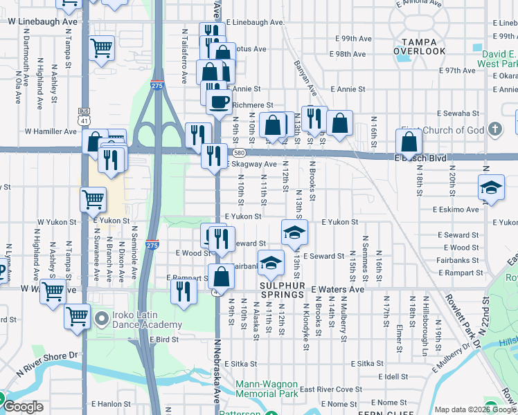 map of restaurants, bars, coffee shops, grocery stores, and more near 1000 East Eskimo Avenue in Tampa