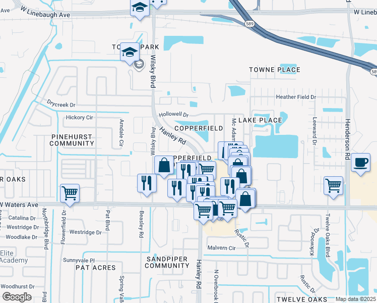 map of restaurants, bars, coffee shops, grocery stores, and more near 8712 Osage Drive in Tampa