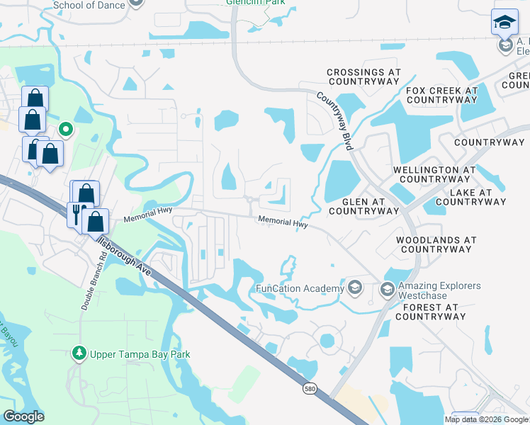 map of restaurants, bars, coffee shops, grocery stores, and more near 12496 Country White Circle in Tampa