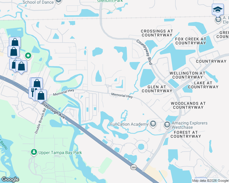 map of restaurants, bars, coffee shops, grocery stores, and more near 12496 Country White Circle in Tampa