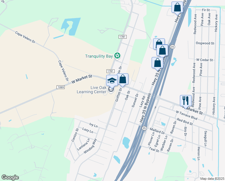 map of restaurants, bars, coffee shops, grocery stores, and more near 21 Griffith Drive in Rockport