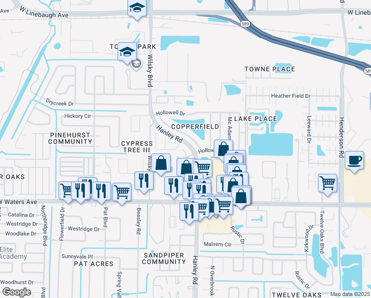 map of restaurants, bars, coffee shops, grocery stores, and more near 8712 Osage Drive in Tampa