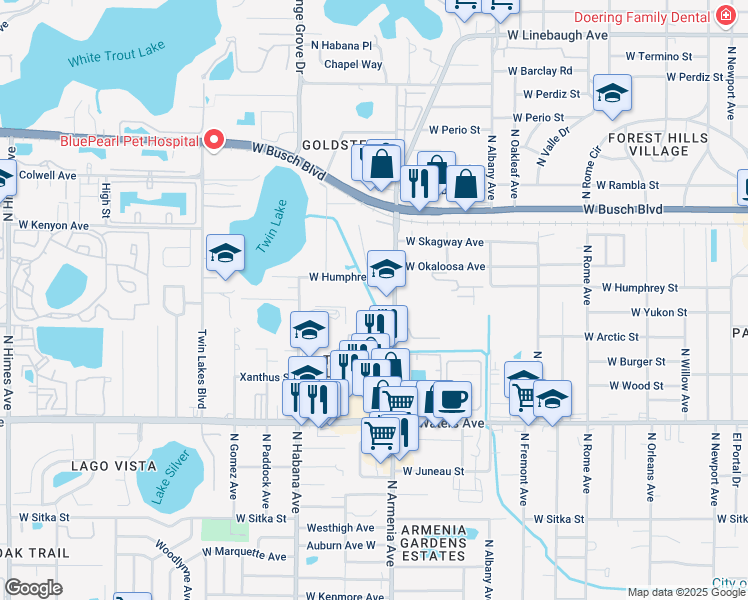 map of restaurants, bars, coffee shops, grocery stores, and more near 8602 North Armenia Avenue in Tampa