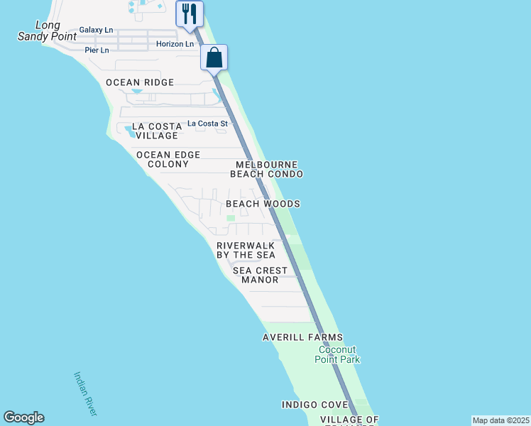 map of restaurants, bars, coffee shops, grocery stores, and more near 3221 Florida A1A in Melbourne Beach