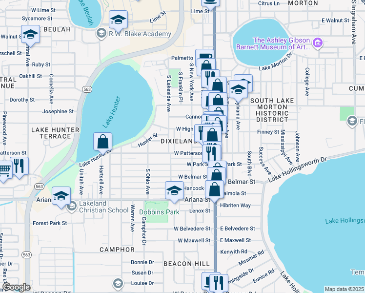 map of restaurants, bars, coffee shops, grocery stores, and more near in Lakeland