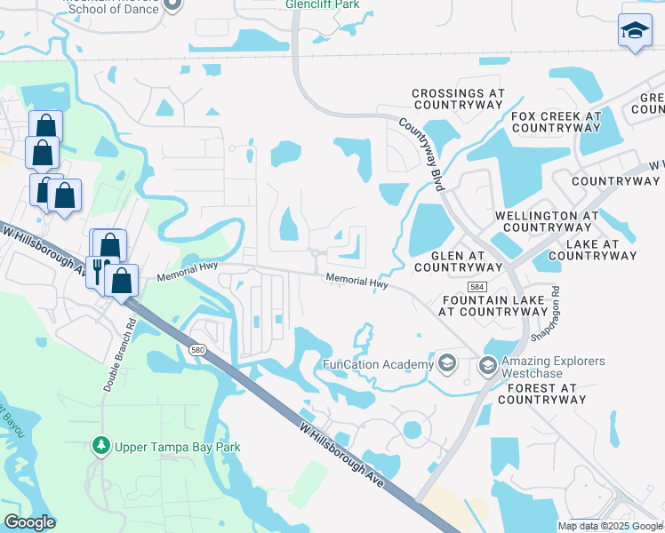 map of restaurants, bars, coffee shops, grocery stores, and more near 12496 Country White Circle in Tampa