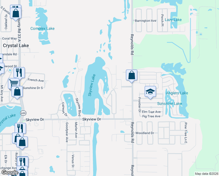 map of restaurants, bars, coffee shops, grocery stores, and more near 1055 Buccaneer Drive in Lakeland