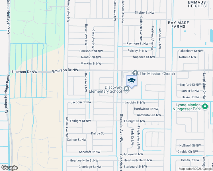 map of restaurants, bars, coffee shops, grocery stores, and more near 1765 Lambton Street Northwest in Palm Bay