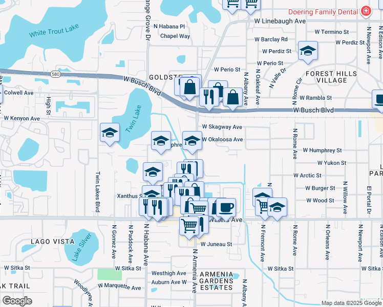 map of restaurants, bars, coffee shops, grocery stores, and more near 8602 North Armenia Avenue in Tampa