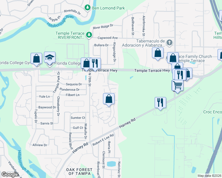map of restaurants, bars, coffee shops, grocery stores, and more near 8024 Hibiscus Drive in Tampa