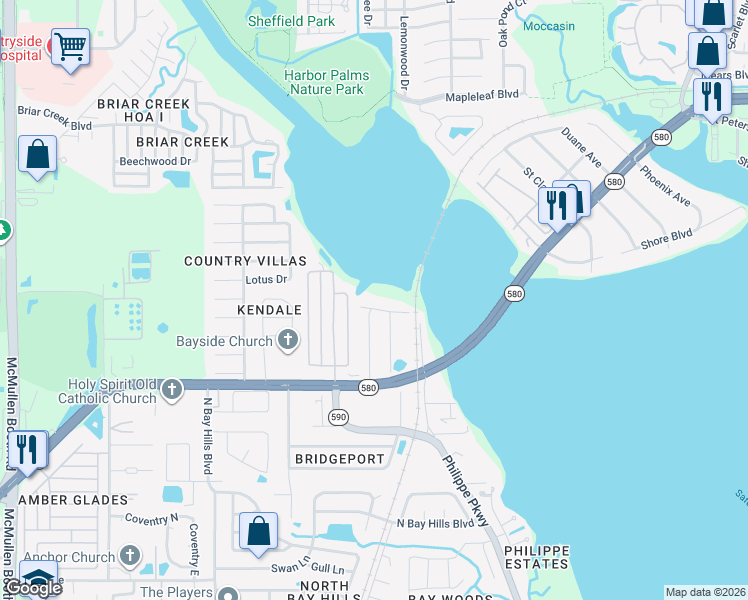map of restaurants, bars, coffee shops, grocery stores, and more near 3484 Shore Drive in Safety Harbor